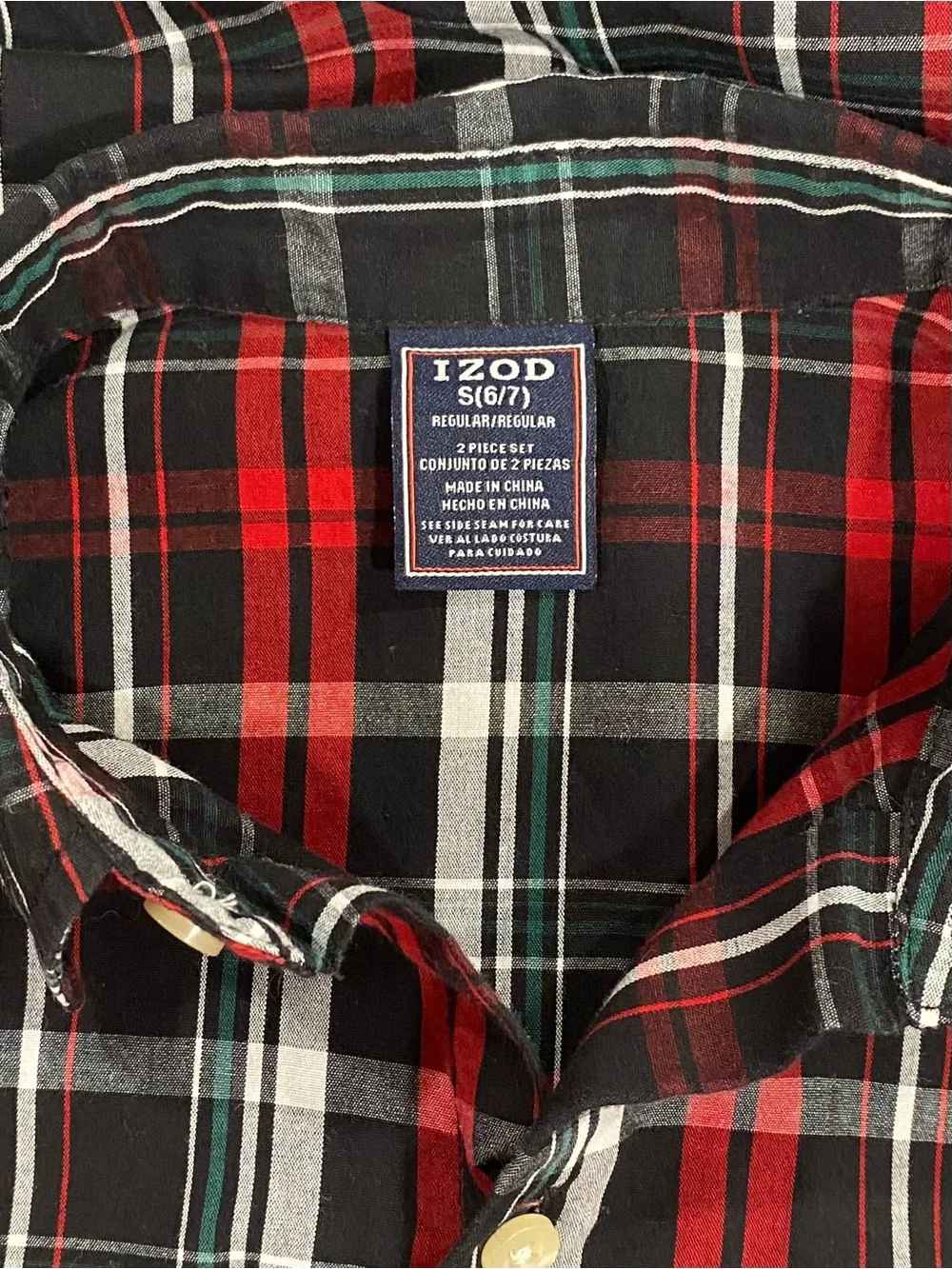 Izod Boys Black and Red Plaid Long Sleeve Button Down Short Size S(6/7)